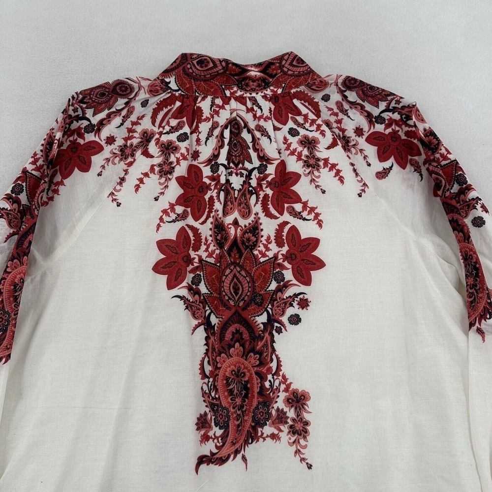 Soft Surroundings S White Red Floral Paisley Cotton Button Blouse Top Boho Y2K - Picture 4 of 8